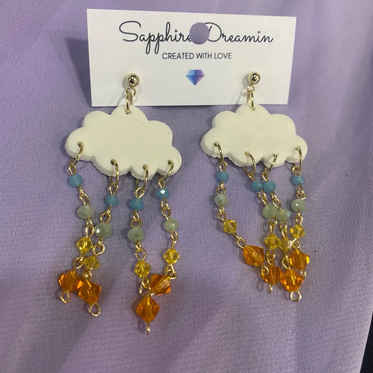 Crystal & Clay Rainbow Cloud Dangly Earrings | Crystal Rainbow Earrings | Handmade Earrings