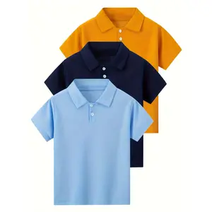 Kids' 3pcs Youth Tee Shirts, Summer Casual Preppy Style, Solid Color, Short Sleeve, Breathable Polyester - Perfect for Boys, Youth Tee Shirt,summervibes