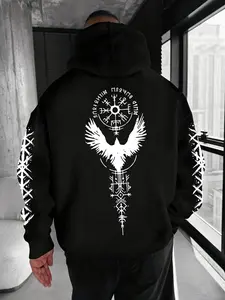 Norse Viking Rune & Eagle Graphic Hoodie | Unisex Pagan Edgy Streetwear Oversized Hoodie | Nordic Myth Aesthetic Apparel | Comfortable Fleece Casual Hoodie | Bold Viking Rune & Eagle Print | Stylish Everyday & Pagan Wear | Relaxed Fit Nordic Myth Hoodie