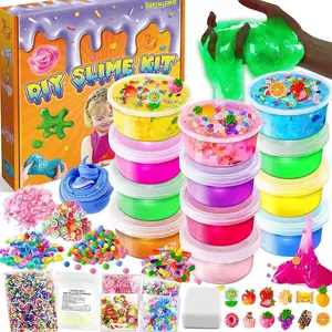 12 Cups DIY Slime Kit, Slime Making Kit for Girls, Crystal Clear, Glow in The Dark Slime with Add-ins, Foam Balls, Charms, Party Favors Gift Toys for Kids 3-12