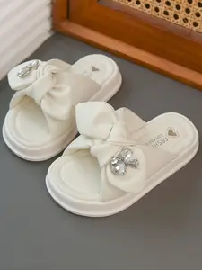 Women's Bow Water Drill Slippers, Thick Sole Anti-Slip Soft Bottom, Versatile Princess Style Outdoor Sandals, fashionable Pu Leather Slides, Spring 2026 Fashion