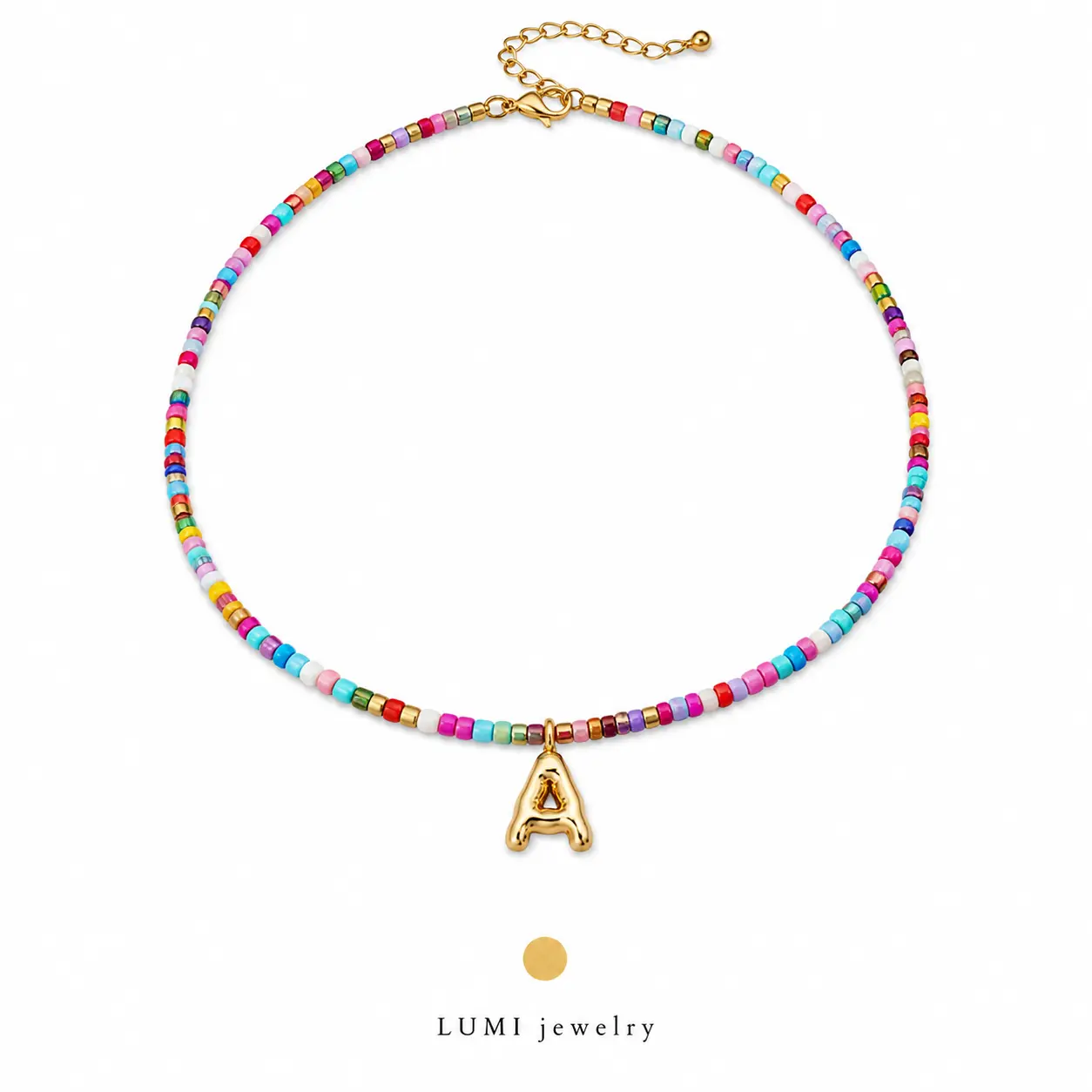 LUMI Colorful Beaded Initial Necklace for Girls Kids Teen Girl Gifts | Boho Initial Necklace, Cute Choker Letter Necklace for Girls Women, Kids Jewelry for Girls, Back to School Birthday Gifts