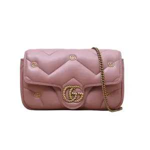 Pre-owned GUCCI leather Tote Bags Pink S size, gold buckle, GG Marmont shoulder bag, Mini 22, stud bag, strap pocket