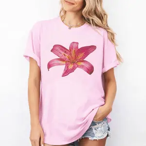 Comfort Colors Pink Lily Flower Shirt, Botanical Floral Graphic Tee, Cute Spring Aesthetic T-Shirt, Gift for Flower Lovers