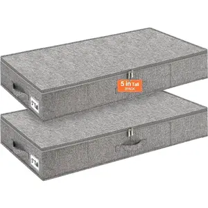 Low Profile Under Bed Storage 5 inches High Underbed Storage Containers With Sturdy Sidewalls Bottom Slim Under Couch Sofa Storage Shallow Under Bed Organizer Clothes Storage Bins 2Pack