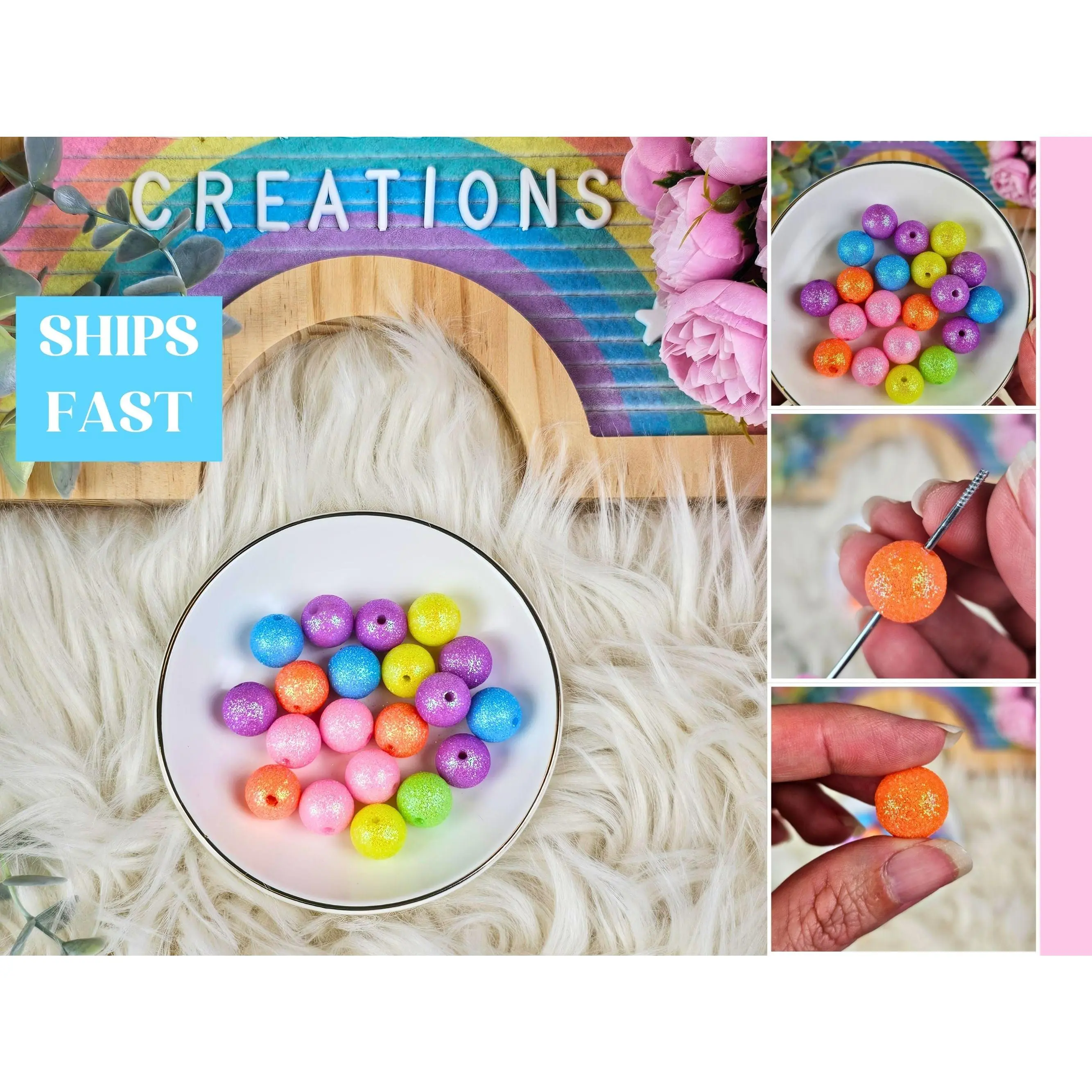 Sweet Sparkle 16mm Set of 20 Mixed Color Glitter Acrylic Bubblegum Beads