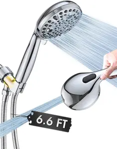 High  10 Setting Handheld Shower , 5" Detachable Showerhead Spray Built-in Power Wash to Clean Tub, Tile & Pets, 79" Extra Long Stainless Steel Hose, Adjustable Bracket - Chrome
