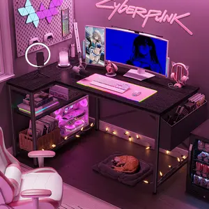 【TiktokshopBlackFriday】Raybee 47‘’ Computer Desk with Power Outlets,L Shaped Gaming Desk with Storage Shelves,Home Office Corner Desk for Work, Study for Bedroom Office Dorm