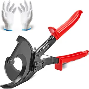 【DealsForYouDays】VEVOR 11-in Ratcheting Cable Cutter Hand Tool, Heavy Duty with Gloves, Silicon-Manganese Spring Steel Blade, Cuts Up to 400 mm²/780 MCM Electrical Wire, Hardware Tool