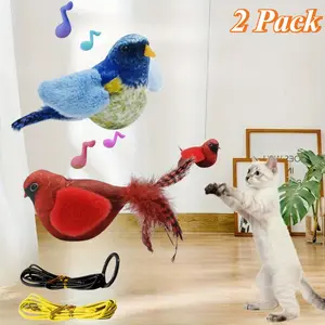 2 Pieces Interactive Realistic Bird Cat Toy with Simulated Chirping - Plush Synthetic Feather Design, No Batteries Needed, Striped Pattern & Vibrant Colors for All Breeds & Sizes, Cat Entertainment - Home Improvement.