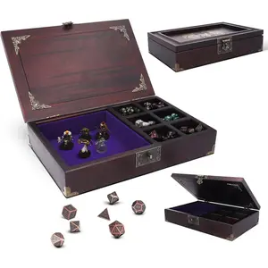 2 in 1 Dice Tray with Metal Dice Set, Dice Box & Storage Organizer, DND Dice Holder for RPG Table Games, Dice Storage for Dungeons & Dragons Players