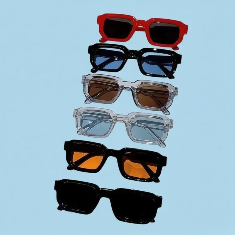 Unisex 6-Pack Vintage Rectangle Frame Sunglasses, Men's Accessories, Party & Street Style Eyewear with UV400 Protection, Retro Fashion Luxury Design