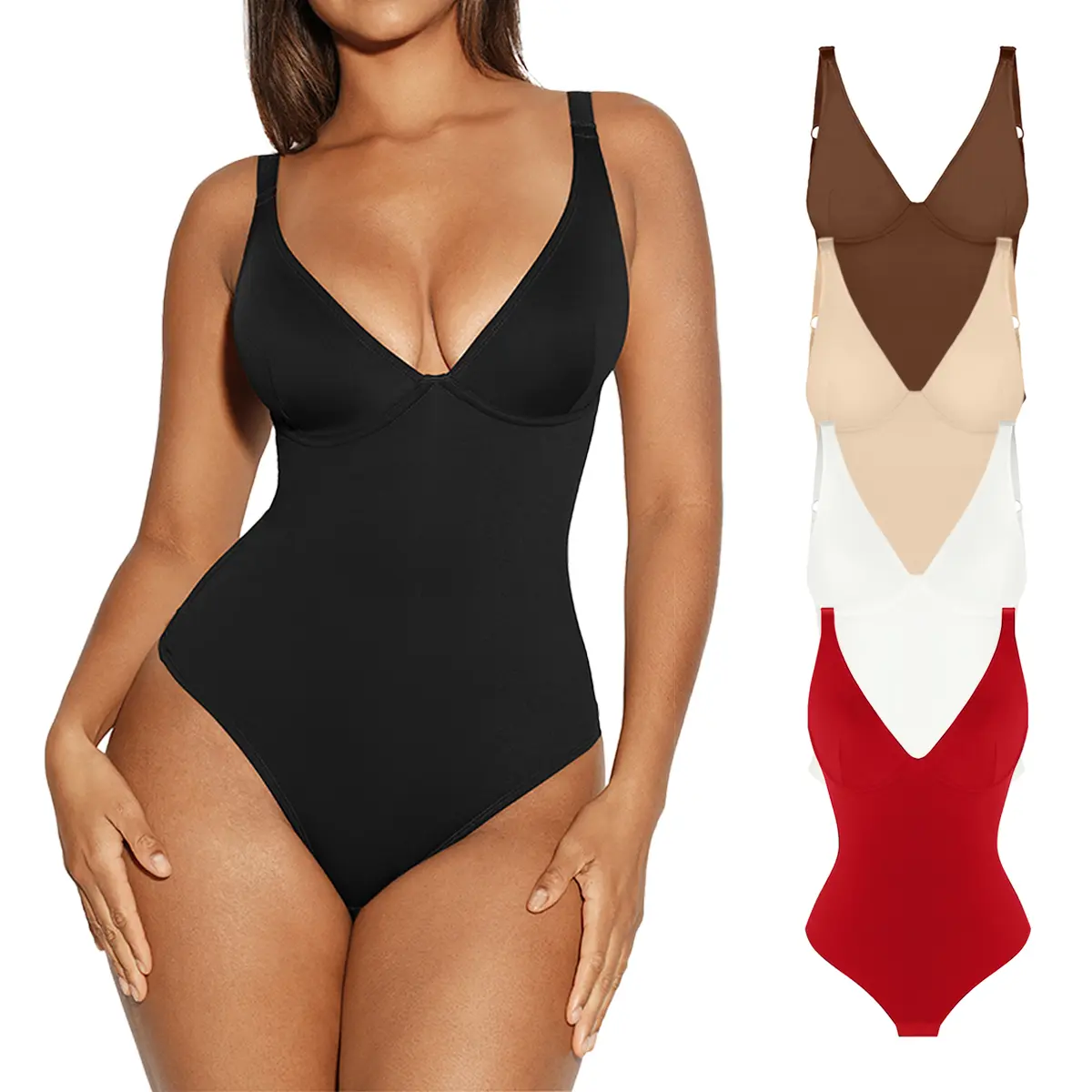 FeelinGirl Women V Neck Bodysuit Thong Tummy Control Shapewear Basic Fabric4 Fashion Womenswear feelingirlshop FeelinGirl Women V Neck Bodysuit Thong Tummy Control Shapewear Basic Fabric4 Fashion Womenswear feelingirlshop