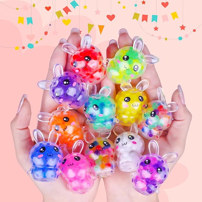 10 Pack Easter Bunny Squishy Balls Easter Basket Stuffers & Egg Fillers Stress Relief Fidget Toys for Kids Easter Gifts Boys Girls Party Favors