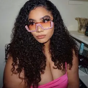 Squared Frame Rhinestone Glasses (Pink)