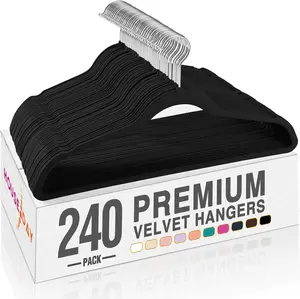 Black Velvet Hangers 240 Pack, Premium Non-Slip Felt Clothes Hangers, Sturdy Black Hanger Heavy Duty Durable for Coat, Suit, Space Saving No Hanger Mark Rotating Hook
