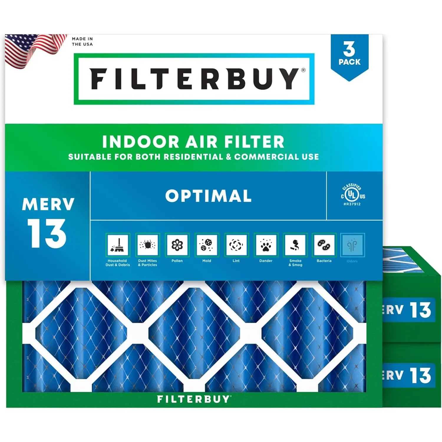 Filterbuy New 16x16x4 Eco-Friendly Polypropylene Cordless Slide-In HVAC AC Furnace Air Filter (3-Pack Value), Pleated MERV 13 Electrostatic Optimal Defense, Endures Up to 200°F, Moisture-Resistant (Actual Size:15.50x15.50x3.75 In), Electrostatically Charg