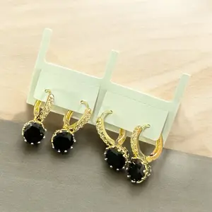 Black Stone Simple Earrings for Women, Fashion Accessory
