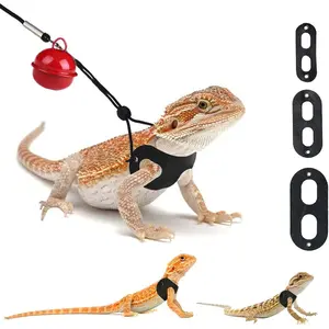 3 Packs Bearded Dragon Harness and Leash Adjustable(S,M,L) - Soft Leather Reptile Lizard Leash for Amphibians and Other Small Pet Animals Adjustable Soft Leather Reptile Leash