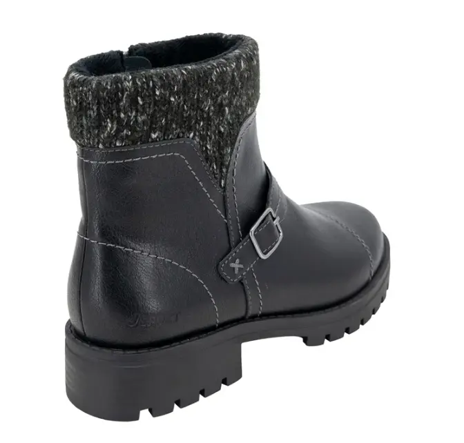 Women's Boot in Black & Brown with Inside Zipper Closure Knit Cuff Polyurethane Upper Rubber Outsole All-Terrain Traction Sizes 6-11 & 6.5-8.5 Comfortable Versatile