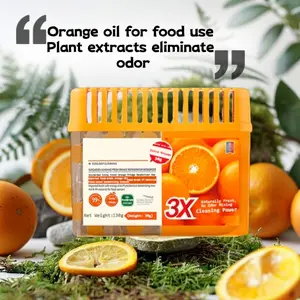 Orange Fridge Deodorizer 30g, Food Grade PP Refrigerator Odor Eliminator, Long Lasting Citrus Freshener Box for Kitchen Freezer Home