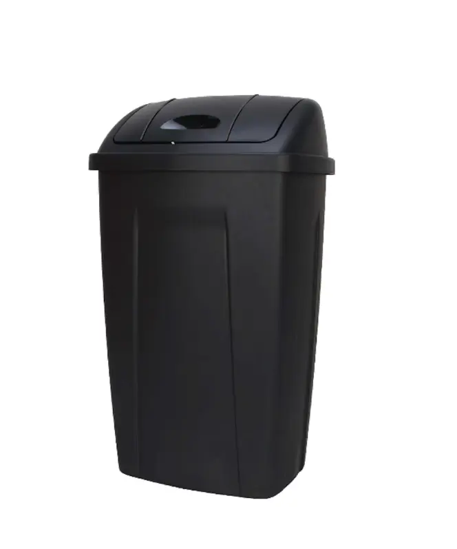 Mainstays Kitchen Trash Can, 13 Gallon Plastic Garbage Bin with Swing Top Lid, Black