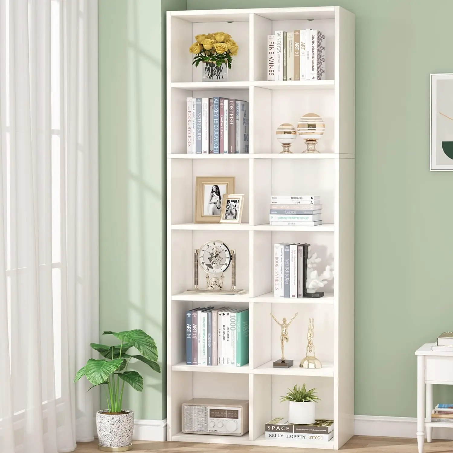 Tribesigns Double 6 Tier Tall Narrow Bookcase, Cube Storage Organizer Tribesigns Double 6 Tier Tall Narrow Bookcase, Cube Storage Organizer