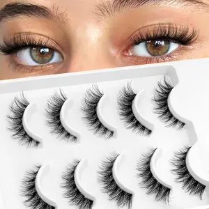 Cat Eye False Eyelashes, Natural False Eyelashes with Clear Stem, Professional Eye Makeup Products for Women & Girls, Cosmetic, Eyelash Extensions, Clear Band Lashes, Wispy Lashes
