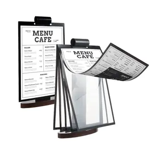 15 Stand Tabletop Easel, 2 Pack A4 Acrylic Flip Menu Sign Holder with Walnut Wood Base, Vertical Desktop Display Stand  for Displaying Canvases, Photos, Display