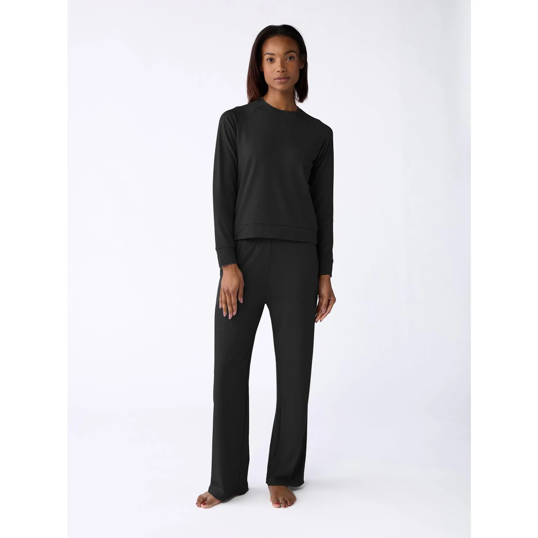 Cozy Earth Women’s Brushed Bamboo Wide Leg Pull-On Pant & Pullover Crew Set | Ultra-Soft Bamboo Lounge Set Basic Crewneck