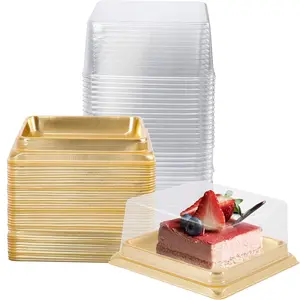 50 Pack of Gold Cake Pans,Clear Plastic Mini Cake Box Muffins Cookies Box Wedding Birthday Gift Container