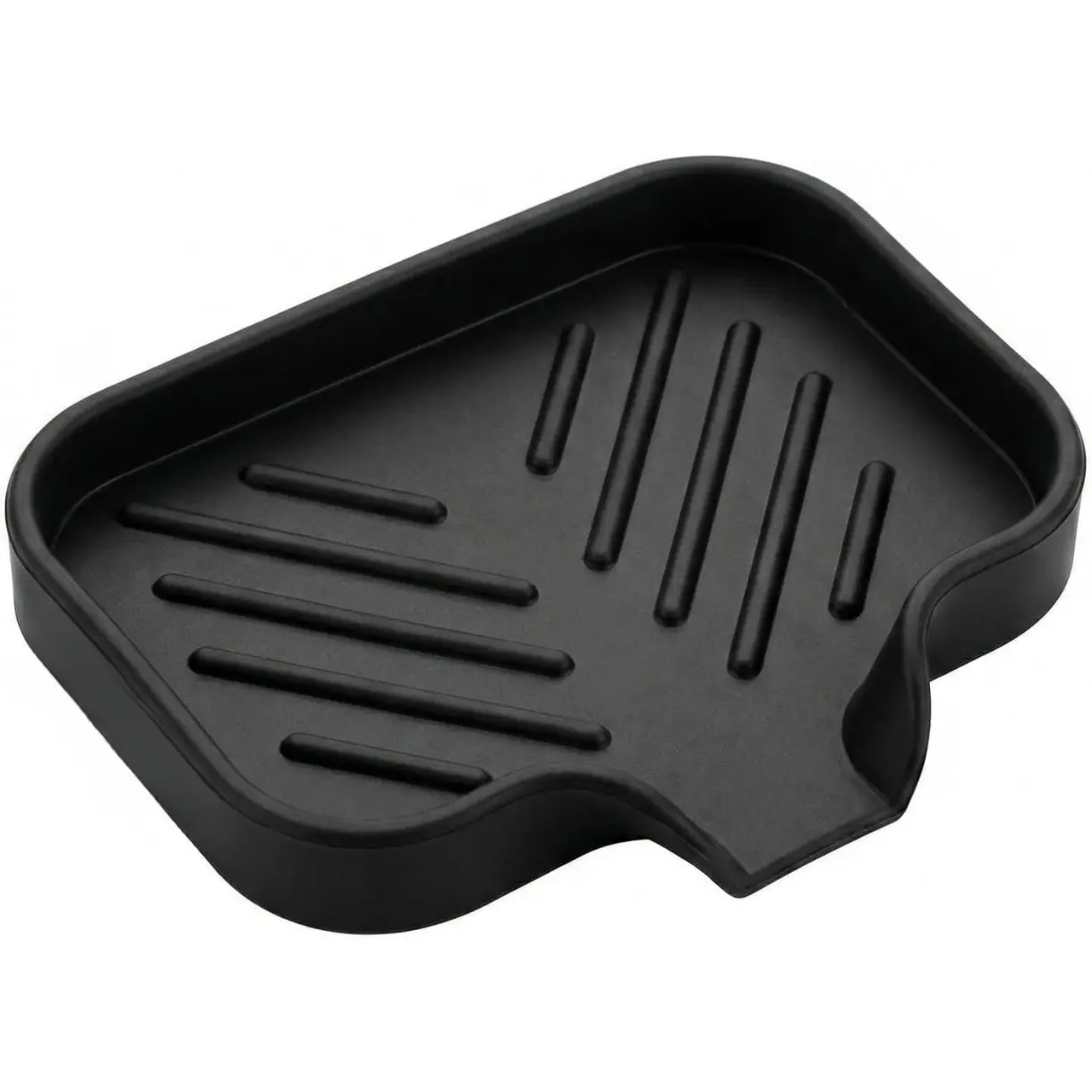 Silicone Soap Dish with Drain Spout, Self-Draining Sink Organizer Tray for Bathroom and Kitchen, Sponges, Dispensers and Soap Holder, Non-Slip and Dishwasher Safe, Black (Compact, 4.9"×3.2")