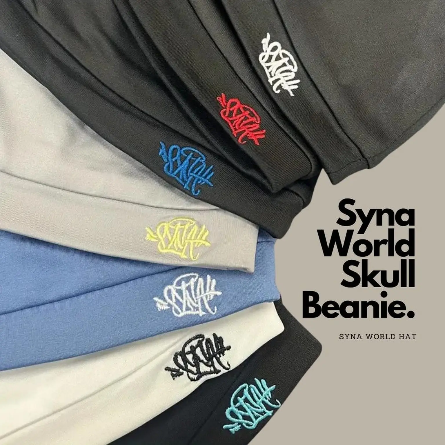 Syna World Embroidered Skull Beanie Hat, Y2K Knitted Cuffed Winter Cap for Men and Women, Soft Warm Stretch Casual Streetwear Headwear for Running, Outdoor Travel, Daily Wear, Fashion Outfits and Holiday Gifts