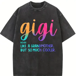 95% Polyester 5% Elastane Casual Crew Neck T-Shirt with Gigi Alphabet Print, All Season Comfort Fit, Knit Fabric Tee