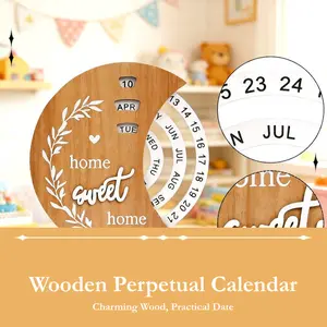 Wooden Perpetual Desk Calendar Vintage Rotating Block Moon Calendar Teacher Appreciation Gifts Home Office Decoration Unique Long-Lasting Gift Idea for Workspace