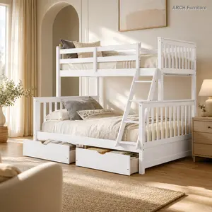 ARCH Twin-Over-Full Bunk Bed Frame - Durable Solid Wood Construction, Clean Silhouette, 2 Storage Drawers, Ladders, 2 Beds (White) {old sku:LT000165AAK} Bedroom Bedframe Loft Bed