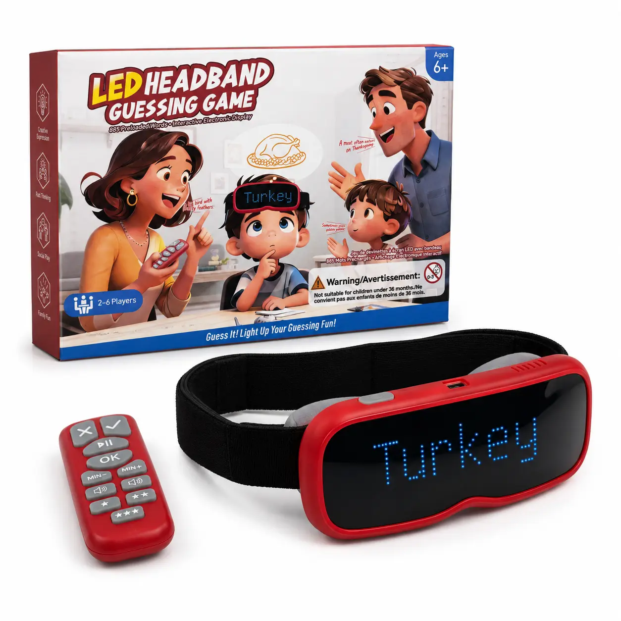 LED Headband Guessing Game Set for Kids, Electronic What Am I Family Party Game, No Phone Needed Gift Toy Ages 6+