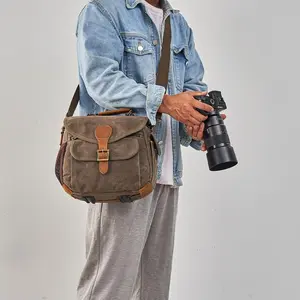 Waxed Canvas Messenger Bag, Camera Bag DSLR/SLR/Mirrorless Sling Crossbody Bag
