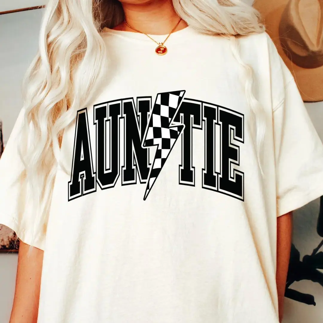 Women's Auntie Retro Checkered Printed Unisex T-Shirt - Comfortable Cotton Fabric, Breathable Oversized Round Neck Casual Summer Crewneck Top