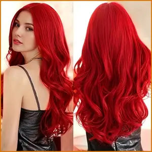 WigFinds Co. Mermaid Cosplay Wine Red Princess Long Curly Wig  Middle Part, Large Waves, Full Cap, Synthetic Hair