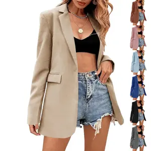 Lannew Women's Casual Long Sleeve Lapel Oversized Button Work Office Blazer Suit Jacket