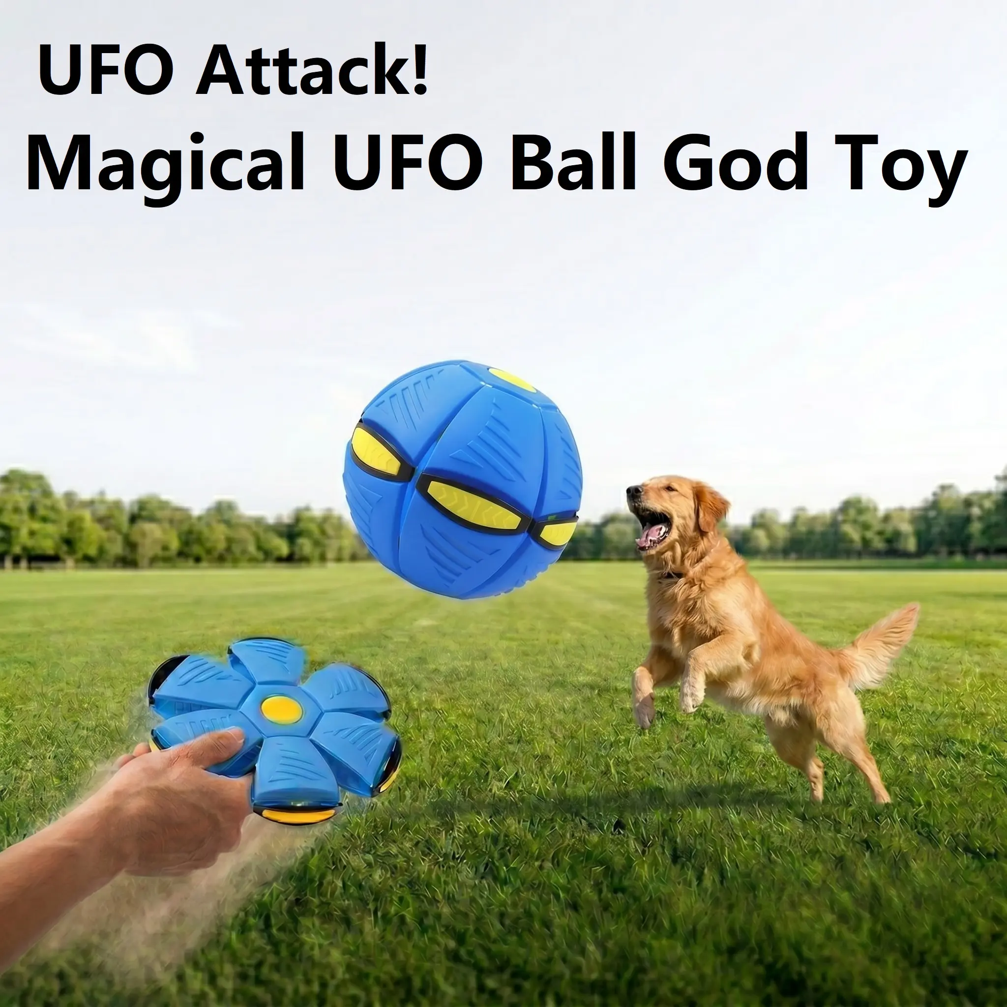 New Pet Flying Toy, Dog Cat Ball Multi-Color Outdoor Toy, Fun Plaything for Pets, Enhance Exercise & Engagement, Interactive Training Ball,Dog Christmas Gifts Magic UFO Ball Flying Saucer, Deformable Pop Up Ball Outdoor Games