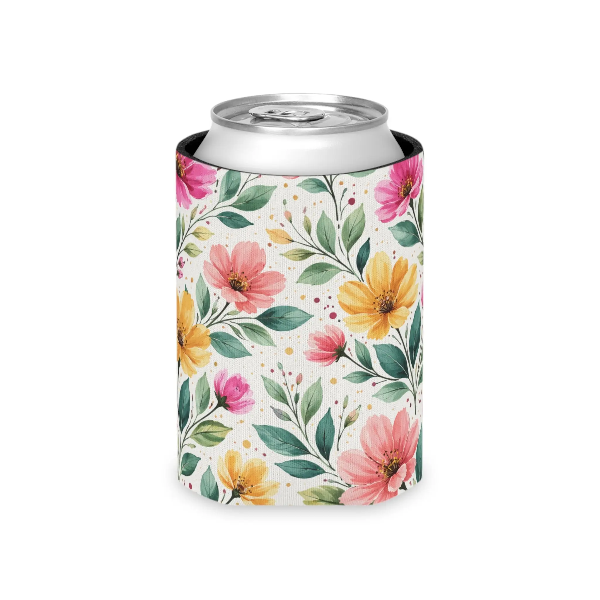 Universal Koozie Drinkware Accessory, Lightweight Foam Grip Lined Cup Holder, Watercolor Wildflower Garden Pattern - Splatter Bloom Collection