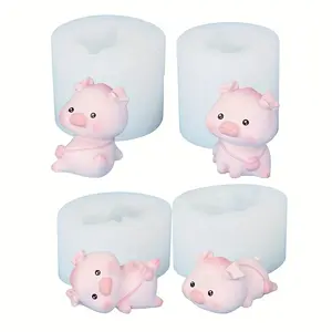 4-piece set of cartoon pig silicone molds, cartoon animals such as lying pigs, playful pigs, and cute pigs, clay molds, DIY jewelry decoration molds, DIY pig gypsum decorations, DIY aromatherapy candle silicone molds