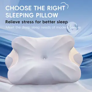 Butterfly-shaped double-sided neck pillow, suitable for deep sleepers and those who sleep on their side, back, or stomach. Features an unscented cooling cover made of supportive memory foam, complete with a removable, skin-friendly pillowcase.