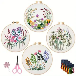 4-Pack Embroidery Kit for Beginners,Needlepoint Cross Stitch Kits for Adults,Needle Point Sets with Bee Flower Pattern Stitch for Women