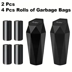 6-piece set, car interior, 2 mini car trash cans, and 4 roll garbage bags, stylish design, portable storage, easy to clean, adaptable to car doors, seats, center console and other positions, freeing up interior space.