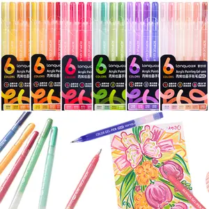Acrylic Gel Pen Set, 6 Colors, 1mm Needle Tip, Rich Color, Large Capacity Ink, Ideal for DIY, Coloring, Scrapbooking, Languo Brand