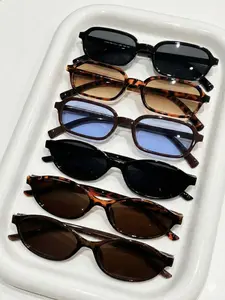 ShineThru 6 Pairs Retro Small Full-Rim Oval Plastic Sunglasses for Men and Female, UV Protection Eyewear for Everyday Use and Travel