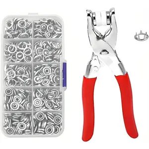 Snap Fasteners Kit - 100 Sets Metal Snaps Buttons with Fastener Pliers Press Tool - 400PCS 9.5mm Five Claw Buckle Tool Set,Heavy Duty Press Tool Kit Perfect for DIY Crafts Clothes and Sewing (Silver)